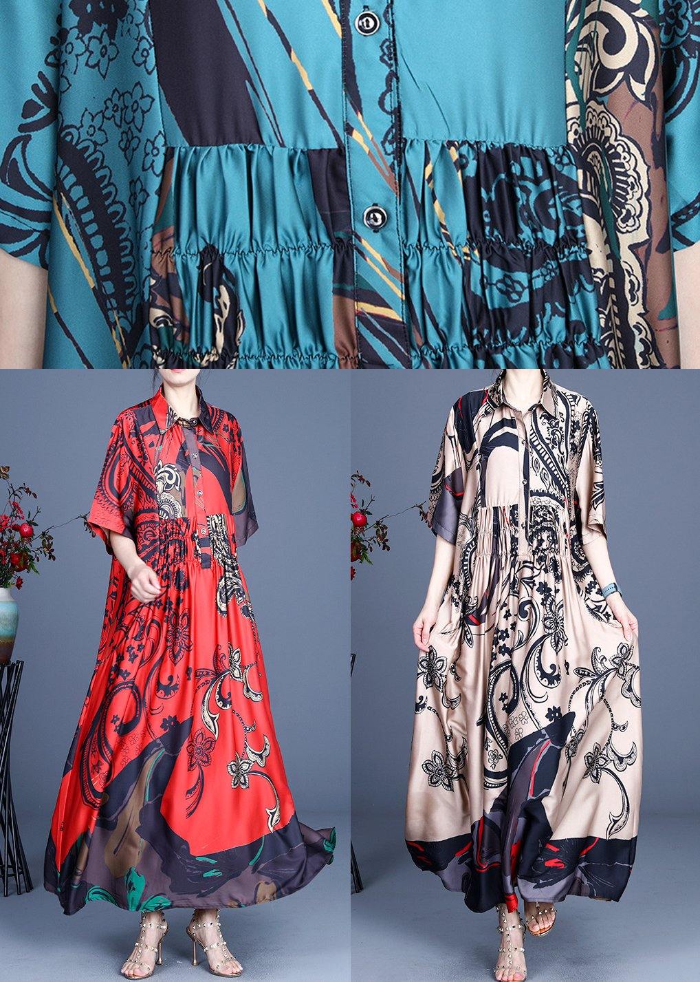 Paisley Print Collared Smocked Waist Short Sleeve Maxi Dress