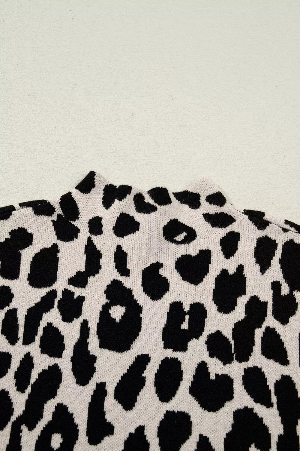 Leopard Print High Neck Short Sleeve Sweater