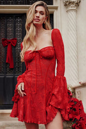 Strapless Lace Flared Backless Mini Lace Dress