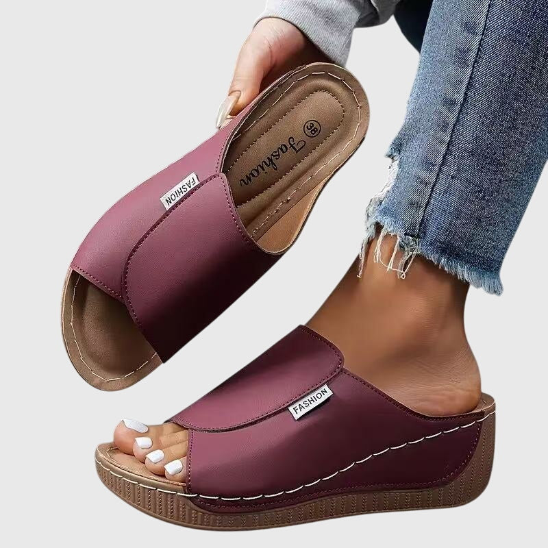 Open Toe Slip On Platform Wedge Sandals