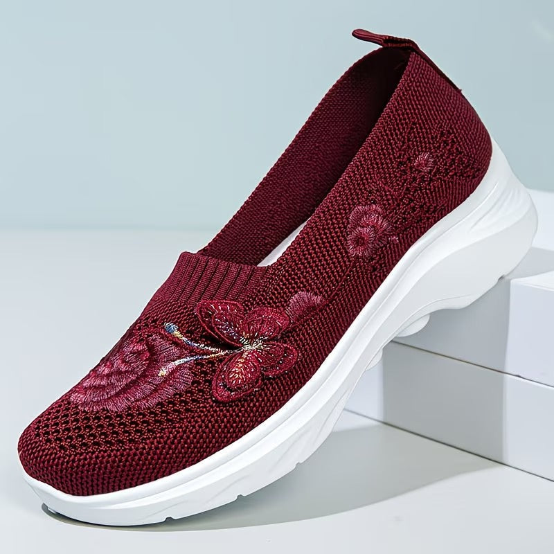 Floral Appliqué Knit Slip On Flats 9