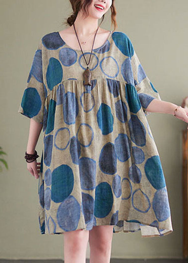 Oversized Crew Neck Short Sleeve Polka Dot A-Line Midi Dress