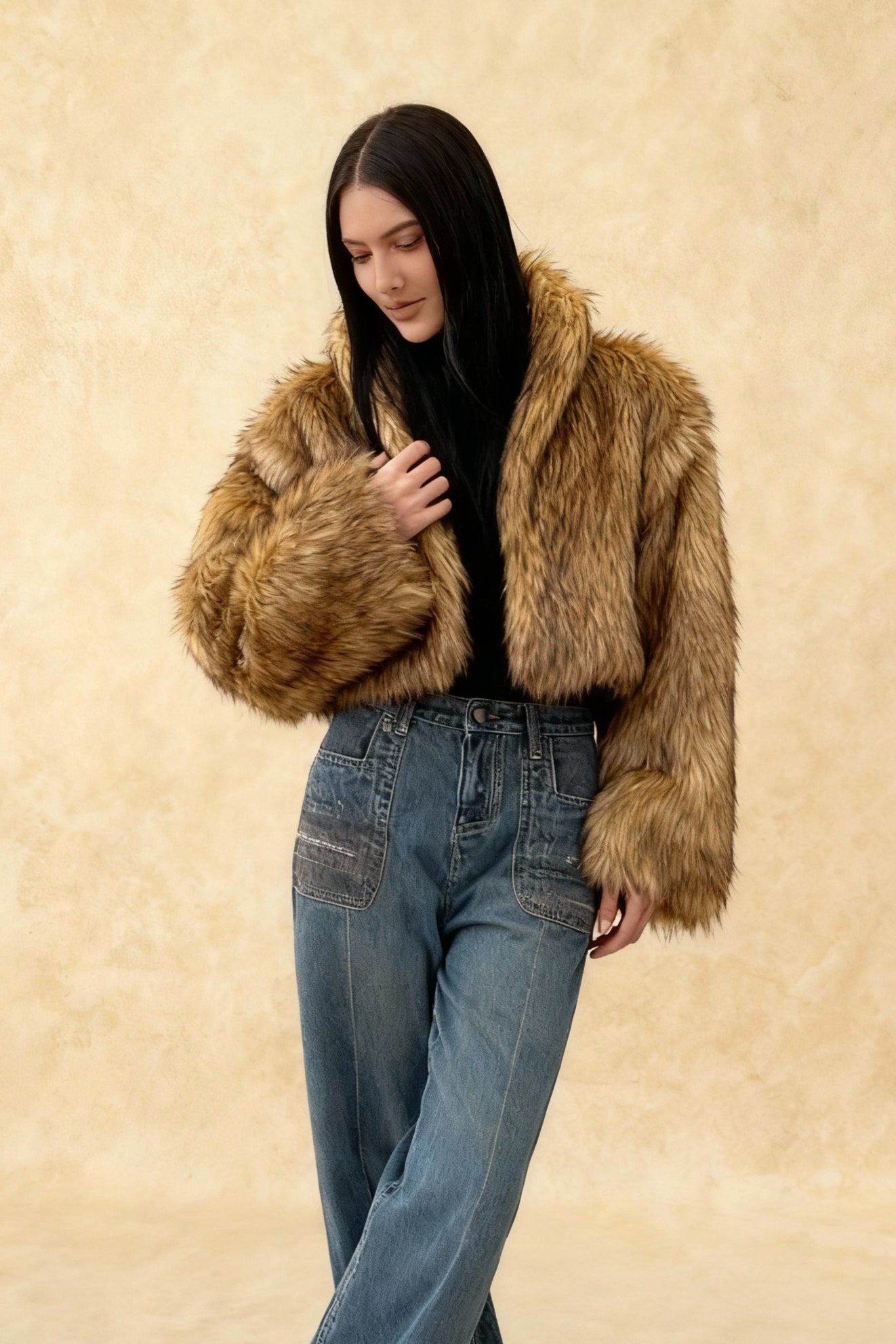 Short Faux Fur Raccoon Fur Warm Jacket Coat