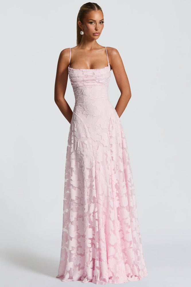 Floral Burnout Lace Spaghetti Strap Straight Neck A-Line Maxi Dress 4
