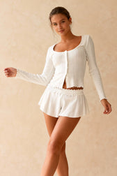 Vintage O-neck Buttons Up T-shirts Tops Ruffles Shorts Suits