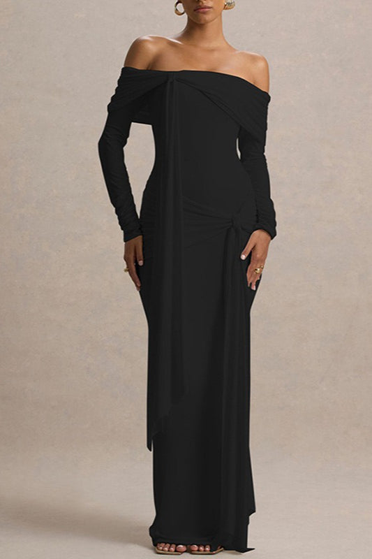 Elegant Solid Strapless Off Shoulder Bodycon Slim Formal Dress