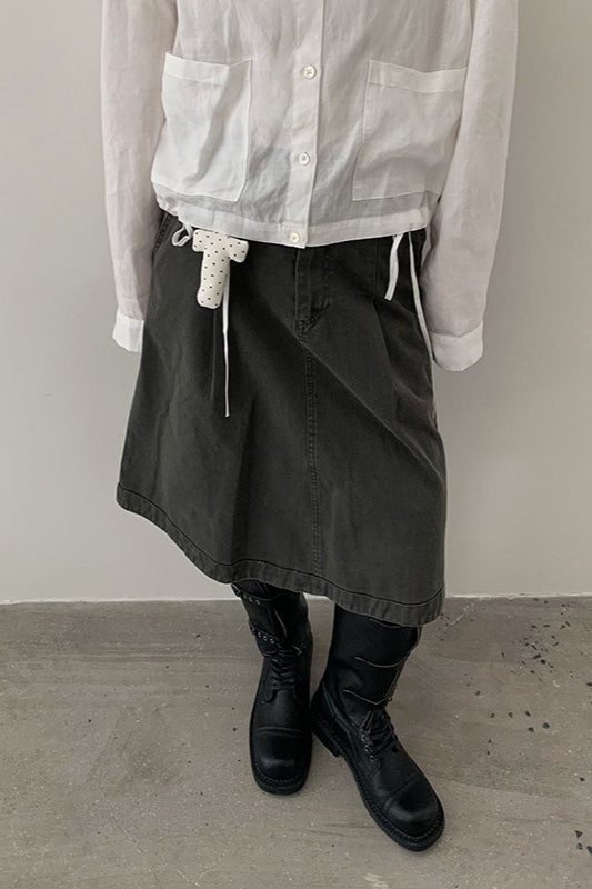 Solid Color Elastic Back A Line Skirt