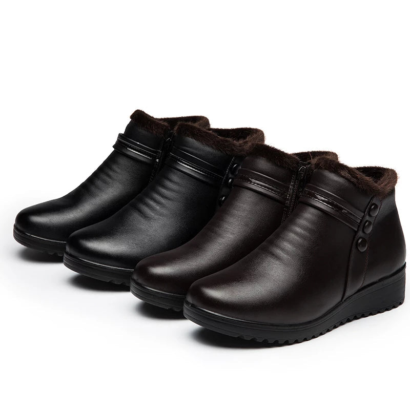 Orthopedic Snow Boots Women Leather Ankle Shoes