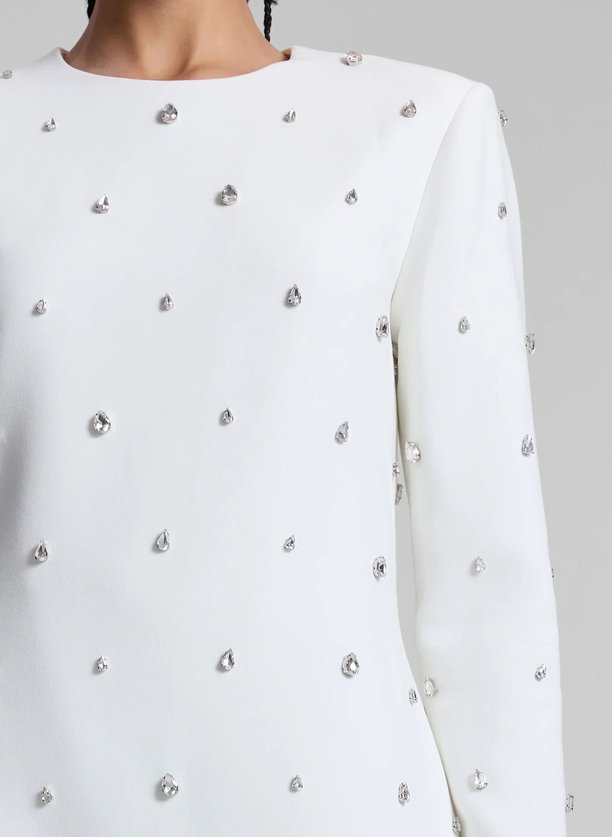 Crystal Embellished Crew Neck Long Sleeve Shift Mini Dress 2