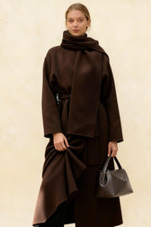 Scarf Collar Woolen Belted Overcoat