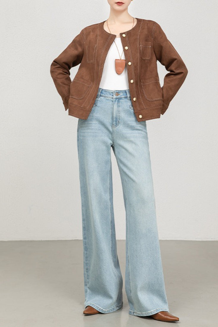 High-Waist Floral Flared Denim Jeans