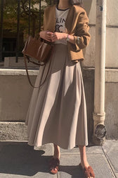 High Waist Pleated A Line Midi Skirt