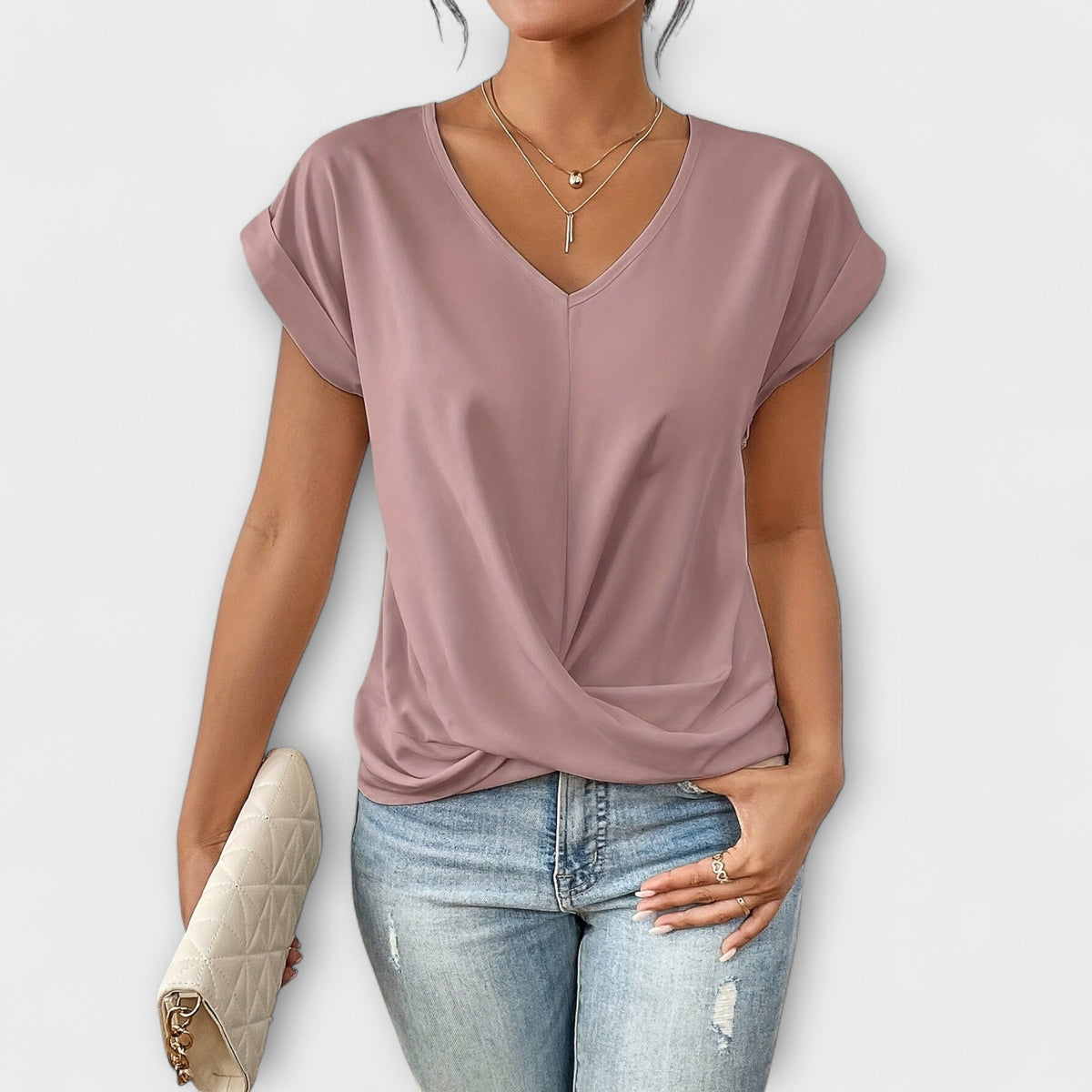 V-Neck Cap Sleeve Twist Front Top