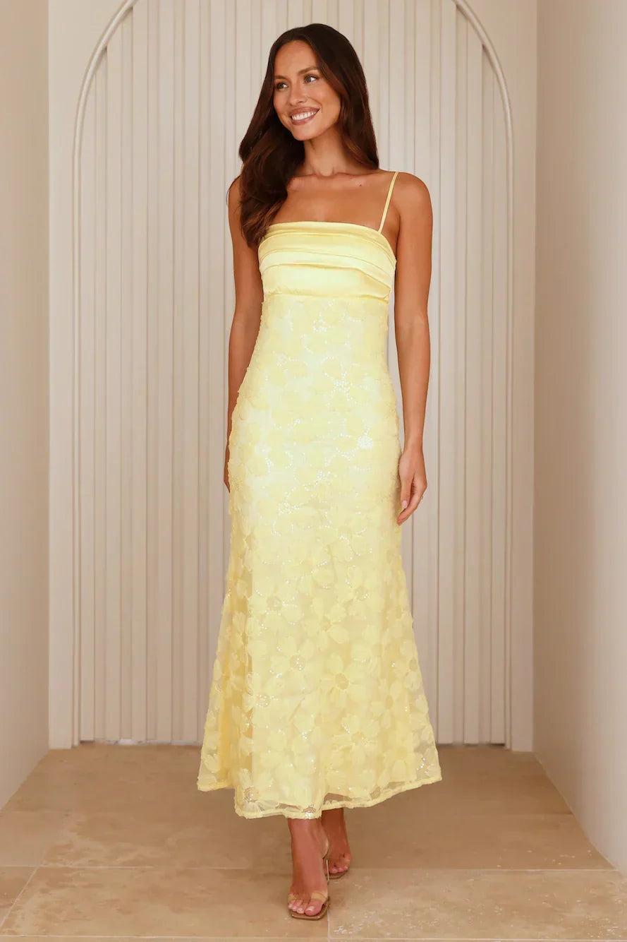 Sequin Floral Mesh Satin Straight Neck Cami Maxi Dress 4