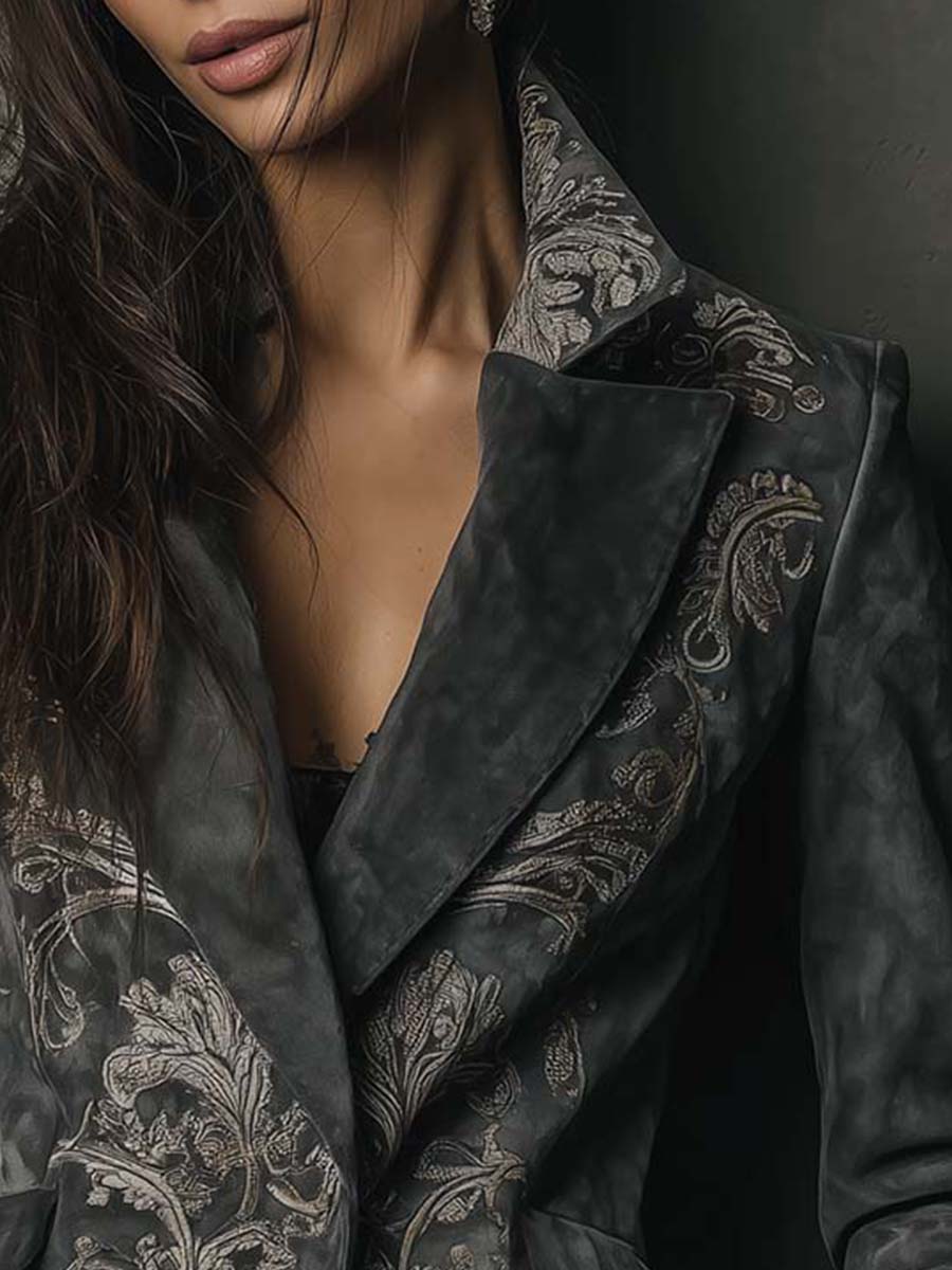 Floral Embossed Suede Look Single Button Blazer