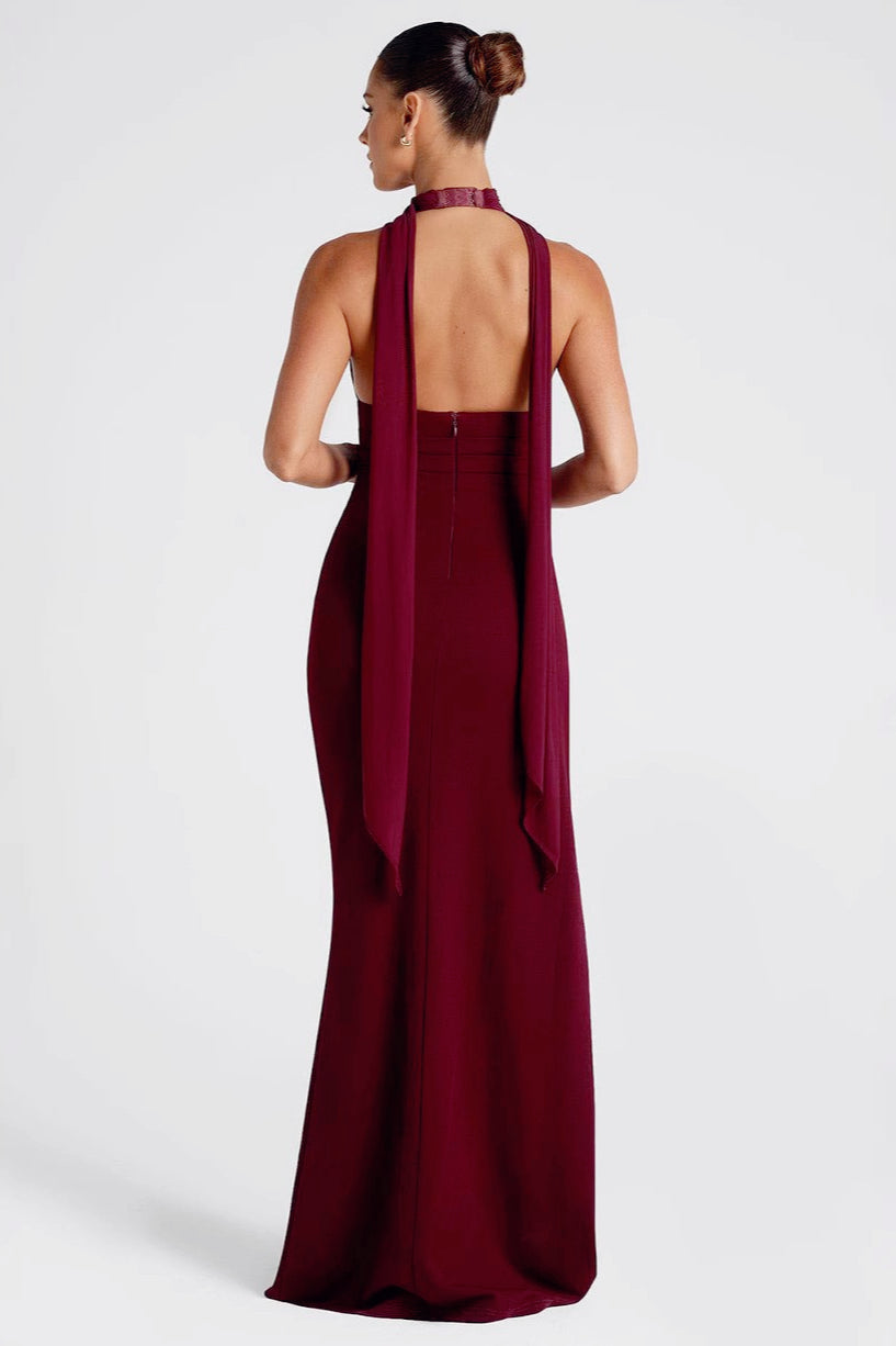 Deep V Halter Tie High Slit Birthday Dress