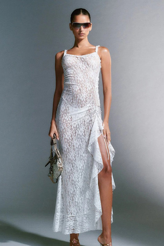 Lace Cami Panel Backless Bodycon Maxi Lace Dress