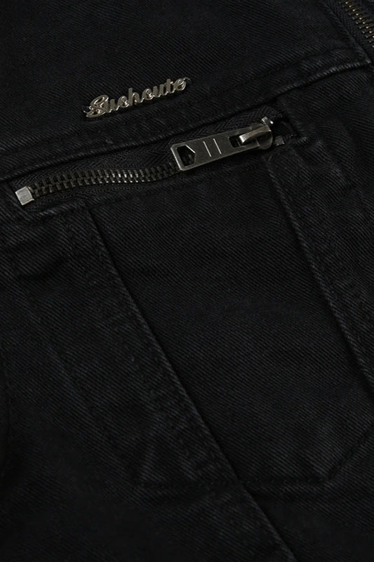 Double Zipper Denim Cargo Jacket