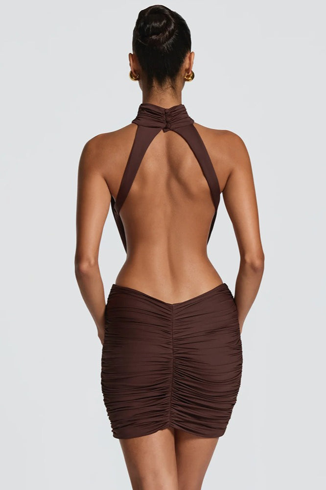Halter-Neck Ruched Mini Dress