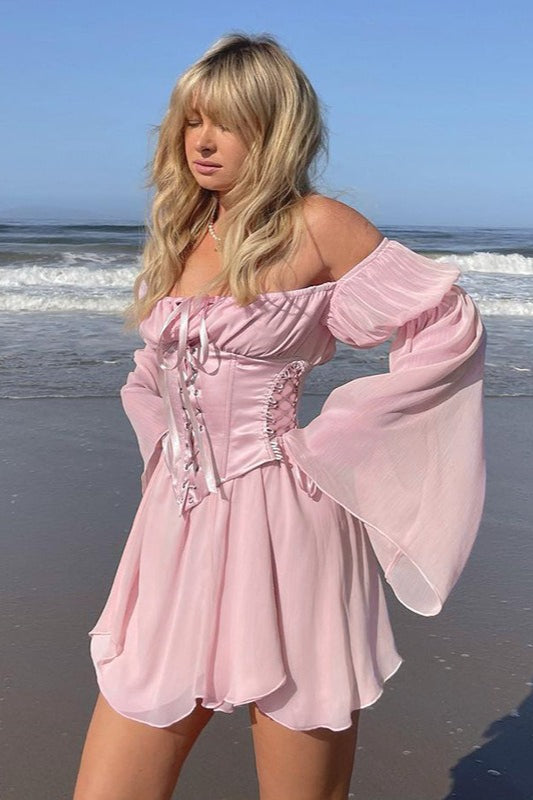 Asymmetric Ruched Chiffon Belted Waist Skirt Set