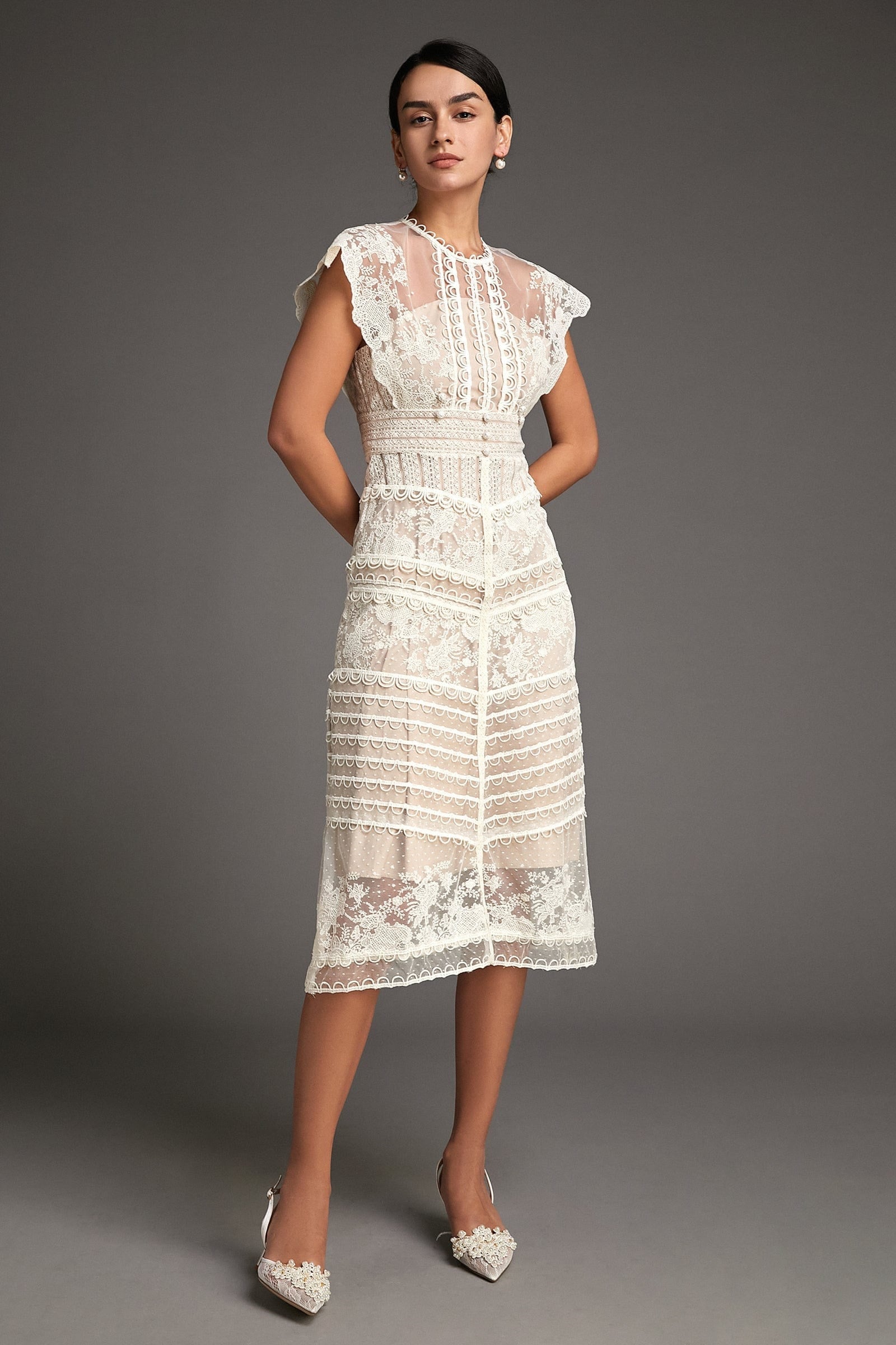 Flower Lydia Embroidered Mesh Midi Dress