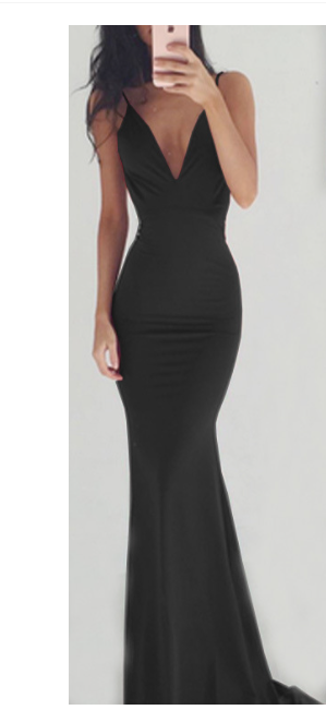 Deep V-Neck Spaghetti Strap Backless Mermaid Maxi Gown