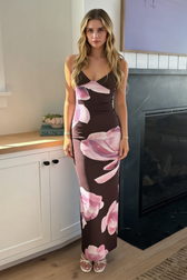 Romantic Tropical Curve Hugging Long Slip Dress