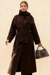 Scarf Collar Woolen Belted Overcoat