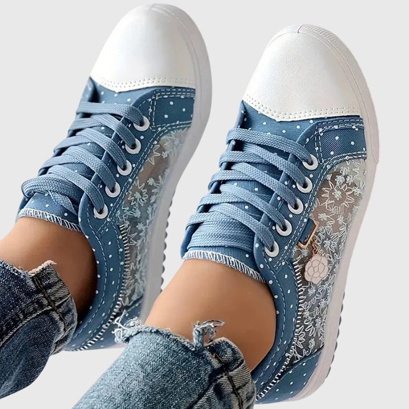 Floral Lace Mesh Lace Up Low Top Sneakers