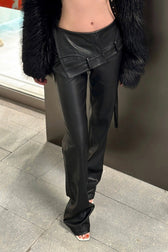 Vintage PU Slim Floor Length Straight Edgy Casual Pants