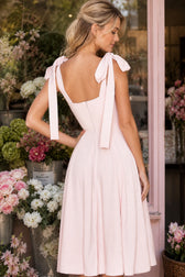 Open Back Bow Tie Evening Slip Dress