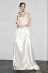 French Strapless Satin Pearl Prom Dress