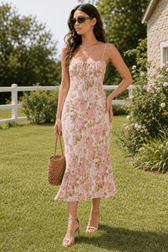 Spaghetti Strap Midi Slim Floral Dress