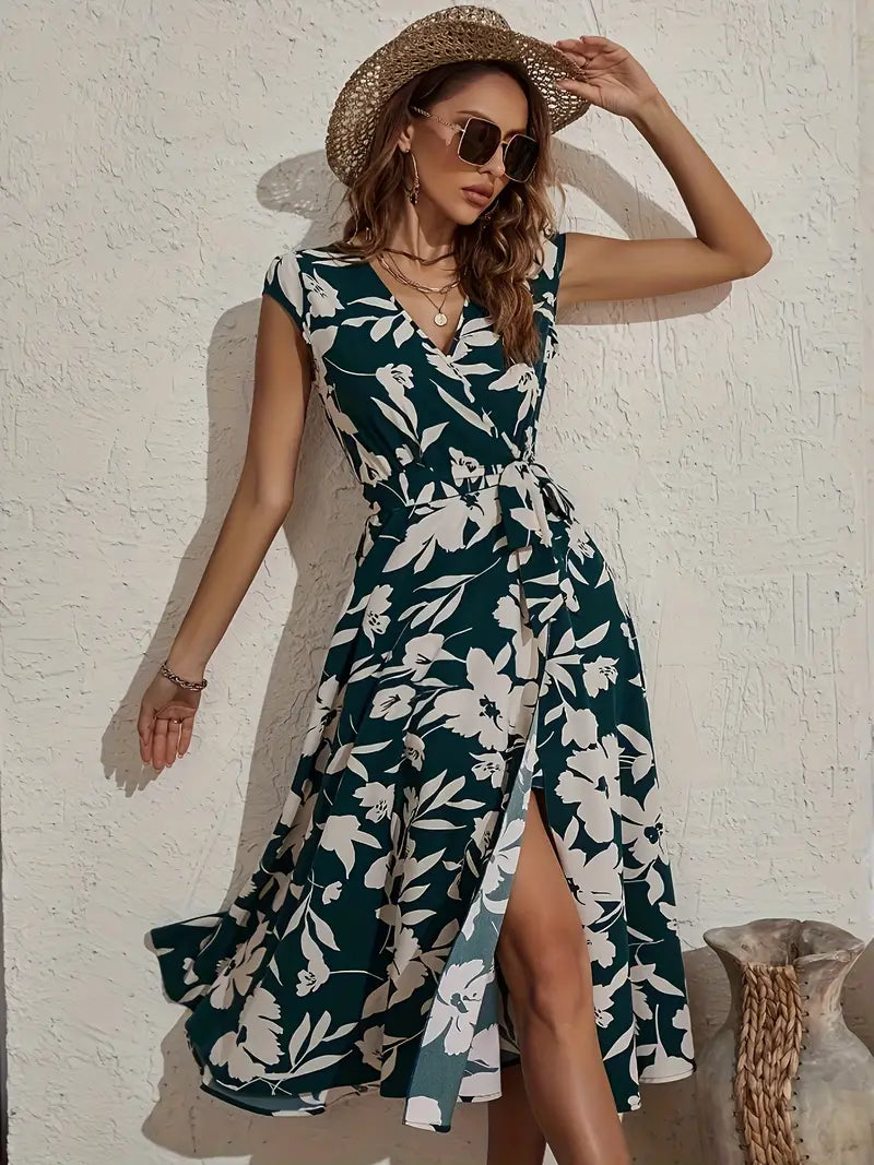 Paz Exclusive Floral V Neck Dress Designer Edit