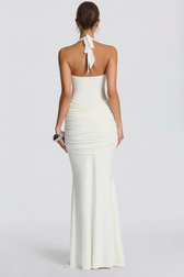 U Neck Halter Sash Panel Bodycon Party Dress