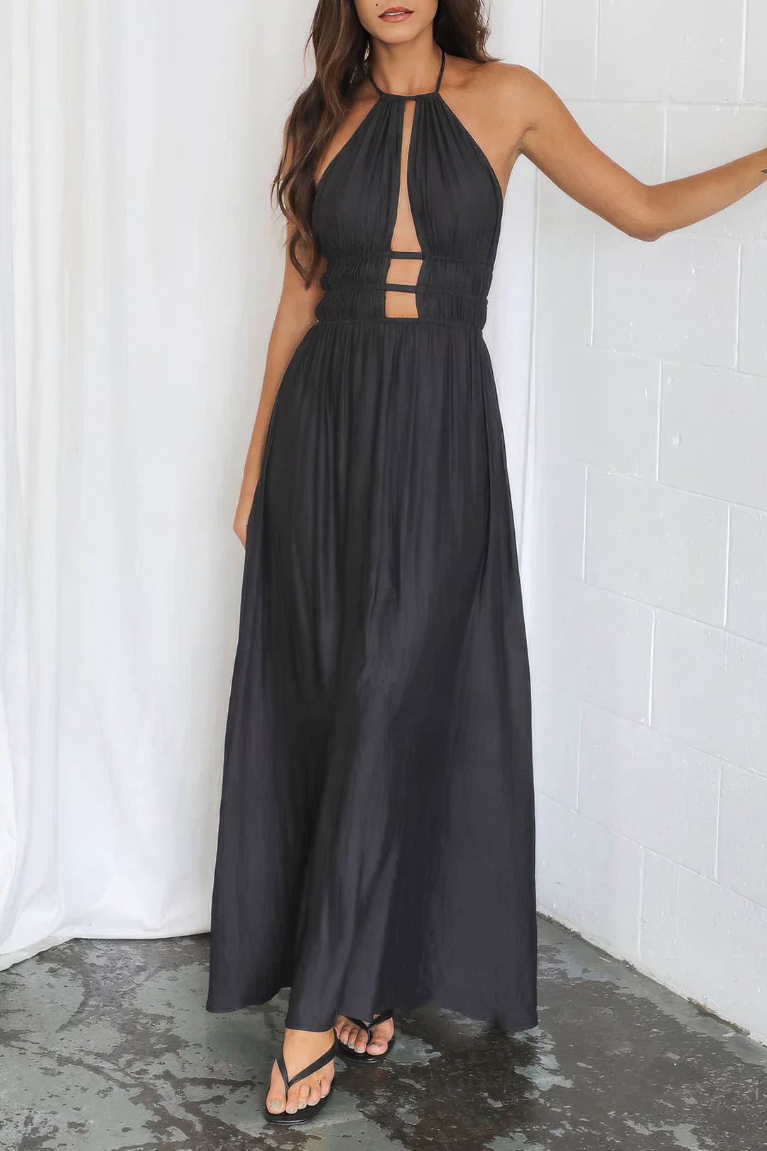 Halter Neck Cut Out Satin Maxi Dress 8