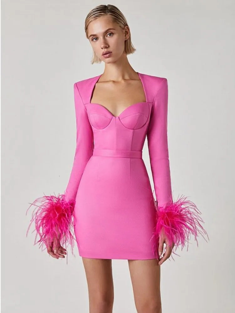 Violeta Womens Feather Bodycon Classic Dress with Premium Casual Styling