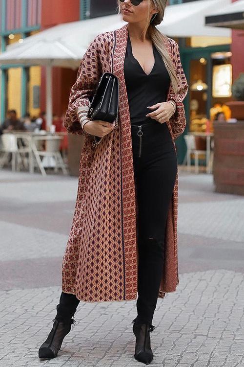 Digital Print Long Sleeve Cardigan Coat