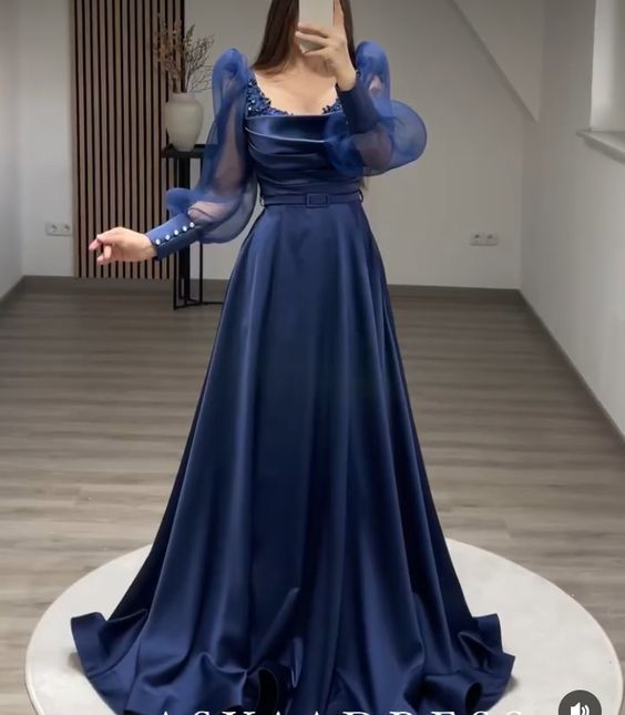 Elegant A-line Puffy Sleeves Prom Dress, Evening Dress cc1139