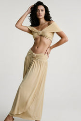 Off Shoulder Crop Ruched Maxi Vacation Set
