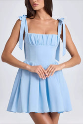 Square Neck Bow Tie Mini Dress