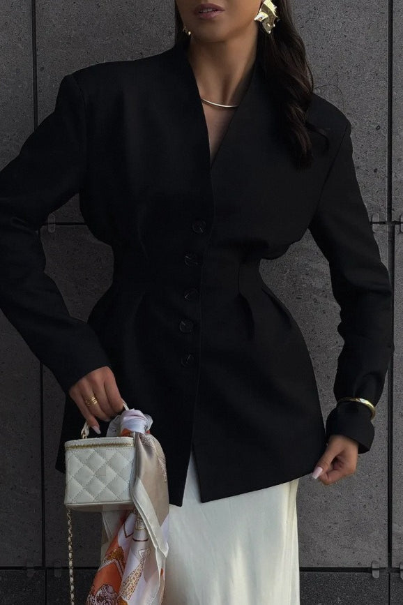 Elegant Single-Button Draped Blazer