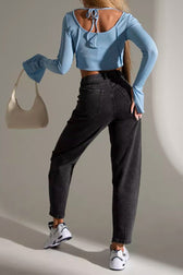 Vintage High Waist Slim Fit Straight Ankle Crop Jeans