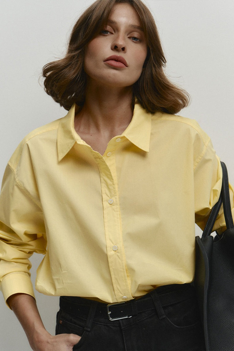 Collared Long Sleeve Drop Shoulder Oversized Button Front Shirt