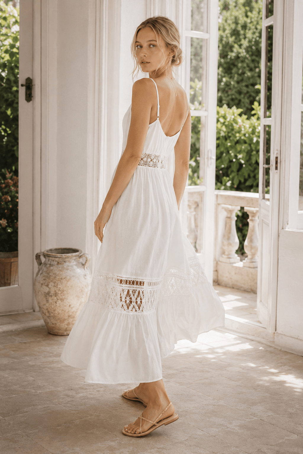 Lace Trim Sheer Flowy Boho Dress