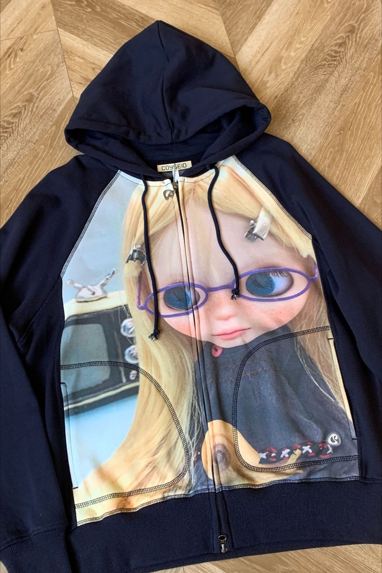 Whimsical Digital Print Zip Hoodie