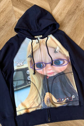 Whimsical Digital Print Zip Hoodie