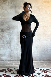 Deep V Mesh Panel Maxi Dress 4