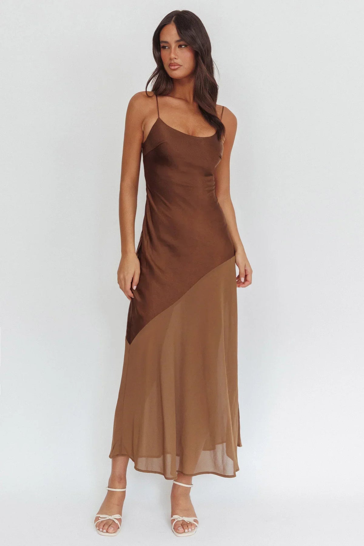 Satin Scoop Neck Cami Asymmetric Chiffon Hem Slip Maxi Dress 4