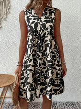 Leaf Print V-Neck Sleeveless Tiered A-Line Midi Dress 4